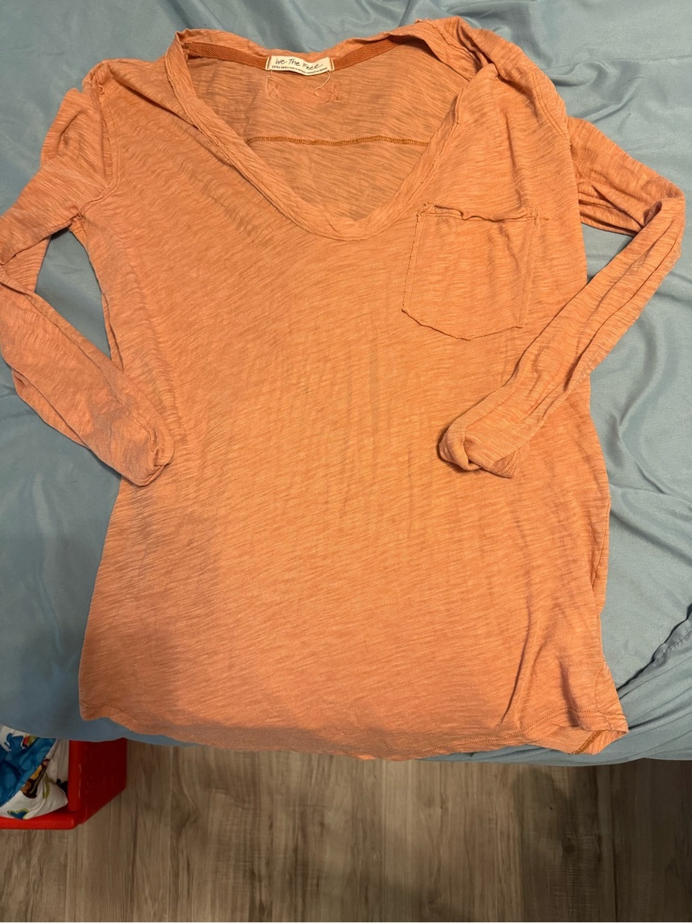 We The Free Washed Coral Long Sleeve Pocket Tee